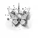 3 butterflies with glitter and little stars tattoo design idea