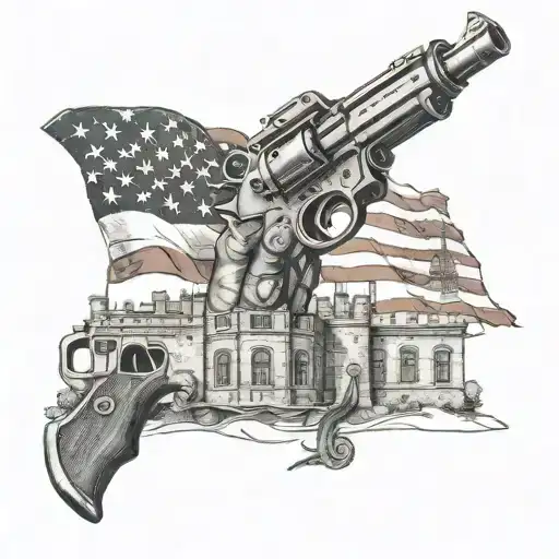 American flag, engineer castle, big red one, guns, usa tattoo design idea