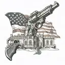 American flag, engineer castle, big red one, guns, usa tattoo design idea