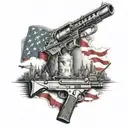 American flag, engineer castle, big red one, guns, usa tattoo design idea