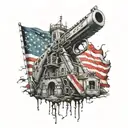 American flag, engineer castle, big red one, guns, usa tattoo design idea