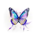 blue butterfly on purple daffodils tattoo design idea