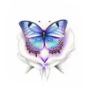 blue butterfly on purple daffodils tattoo design idea