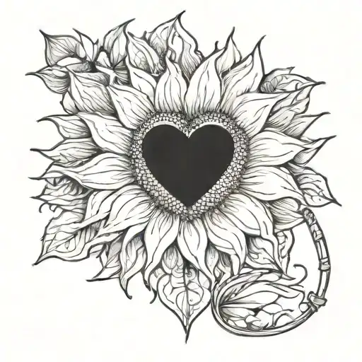 A tattoo of a heart-shaped sunflower with a subtle stethoscope motif, reflecting the passion for teaching and healing tattoo design idea