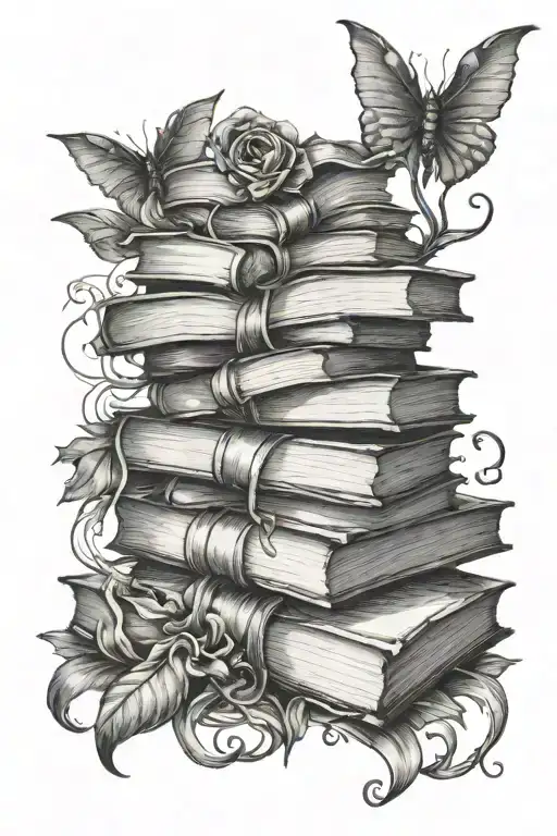 spiraling book stack staircase tattoo design idea