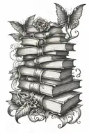 spiraling book stack staircase tattoo design idea
