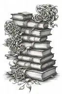 spiraling book stack staircase tattoo design idea