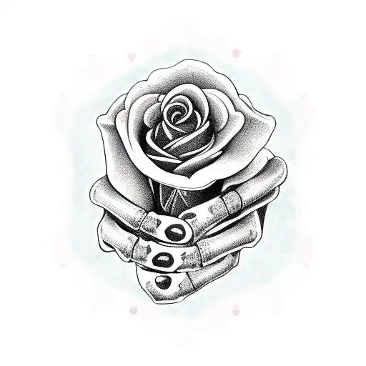 skeleton hand with rose tattoo design idea