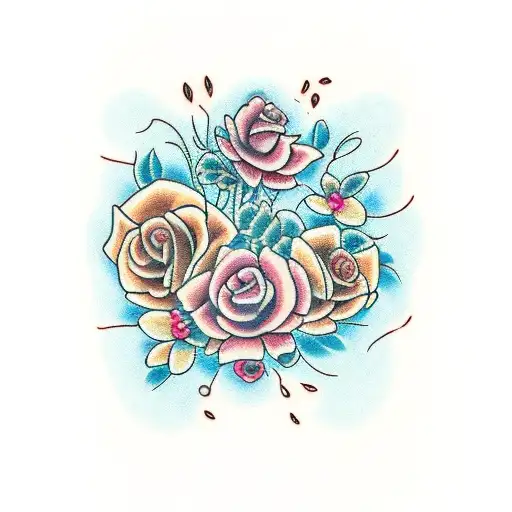 G J R in capitals with vines, daisy, lily and rose tattoo design idea