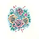 G J R in capitals with vines, daisy, lily and rose tattoo design idea