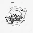 A minimalist tattoo of a mountain range with a cross incorporated into the design tattoo design idea