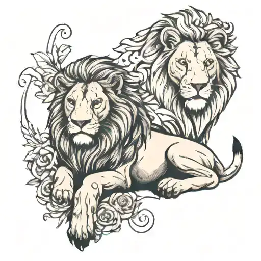Lion and Lamb laying tattoo design idea