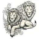 Lion and Lamb laying tattoo design idea