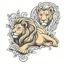 Lion and Lamb laying tattoo design idea