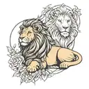 Lion and Lamb laying tattoo design idea
