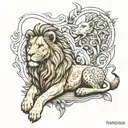 Lion and Lamb laying tattoo design idea