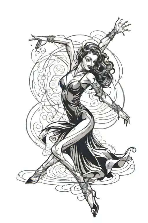 create a tattoo motif: A sensual Bachata dancer, who with an elegant and seductive pose entices the tattoo design idea