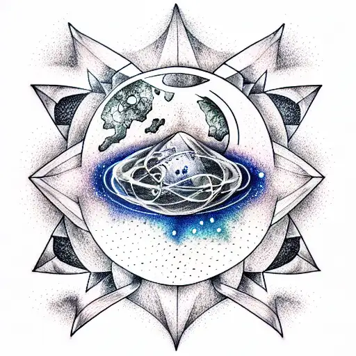 cosmos, constellation, moon, quantum physics, man tattoo design idea