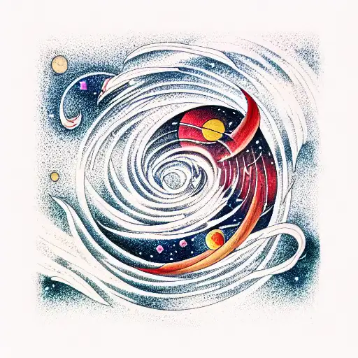 cosmos, constellation, moon, quantum physics, man tattoo design idea