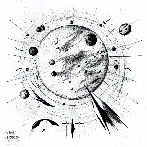 cosmos, constellation, moon, quantum physics, man tattoo design idea