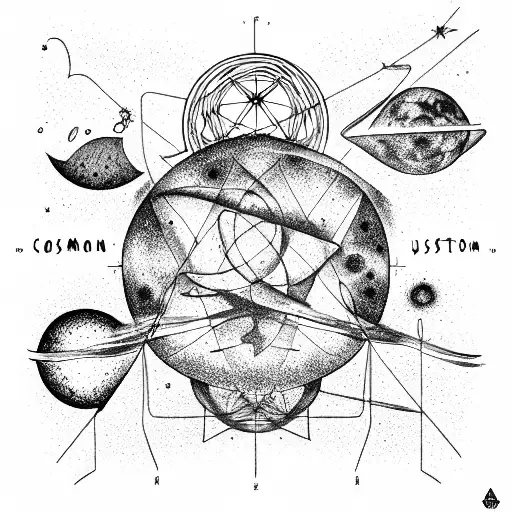 cosmos, constellation, moon, quantum physics, man tattoo design idea