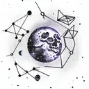cosmos, constellation, moon, quantum physics, man tattoo design idea
