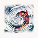 cosmos, constellation, moon, quantum physics, man tattoo design idea