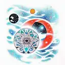 cosmos, constellation, moon, quantum physics, man tattoo design idea