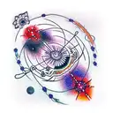 cosmos, constellation, moon, quantum physics, man tattoo design idea