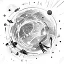 cosmos, constellation, moon, quantum physics, man tattoo design idea