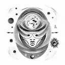 cosmos, constellation, moon, quantum physics, man tattoo design idea