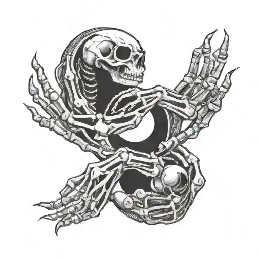 skeleton hands holding yin yang symbol tattoo design idea
