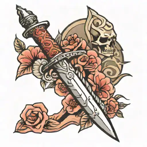 dagger and japanese easy tattoo design idea