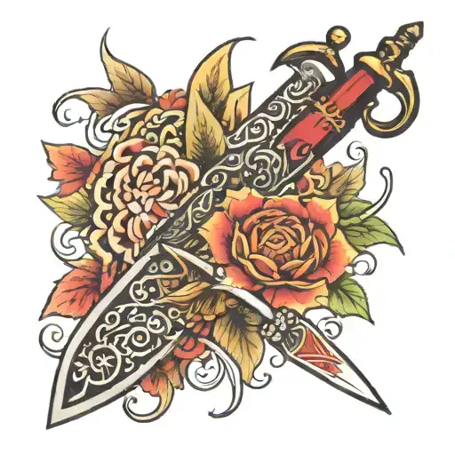 easy japanese dagger and han tattoo design idea