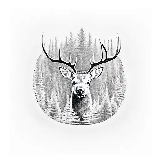 Trees, Elk, Geese tattoo design idea