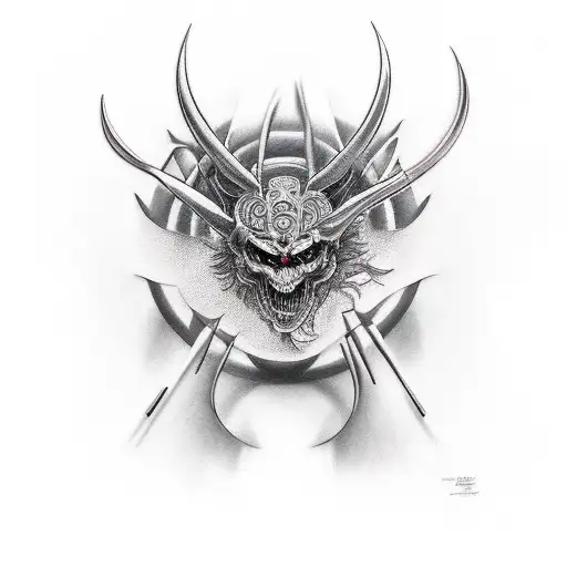 elegant full body devil sitting tattoo design idea