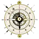 Arrow breaking clock and compass tattoo design idea