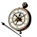 Arrow breaking clock and compass tattoo design idea