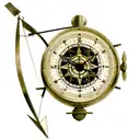 Arrow breaking clock and compass tattoo design idea