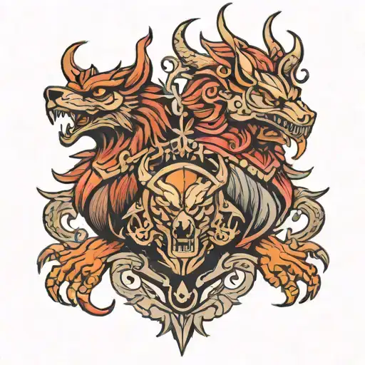 double headed eagle devil and wolf tattoo design idea