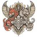 double headed eagle devil and wolf tattoo design idea