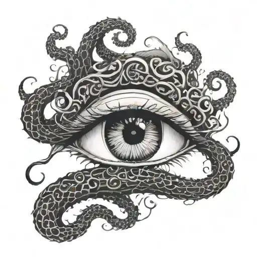 a single eye Outlined by a mass of black tentacles tattoo design idea