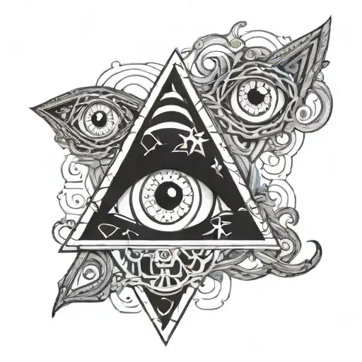 three eyes in a triangle pattern outlined with black tentacles tattoo design idea