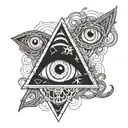 three eyes in a triangle pattern outlined with black tentacles tattoo design idea