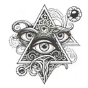 three eyes in a triangle pattern outlined with black tentacles tattoo design idea
