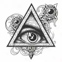 three eyes in a triangle pattern outlined with black tentacles tattoo design idea