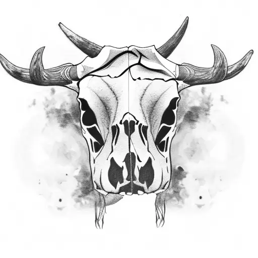 cow skull with orange blossums tattoo design idea
