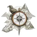 Hawk bird's eye view on Mount Everest summit view and compass on common part, ship hook at bottom tattoo design idea