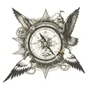 Hawk bird's eye view on Mount Everest summit view and compass on common part, ship hook at bottom tattoo design idea
