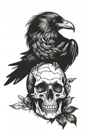 raven perched on a skull tattoo design idea